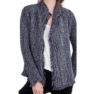 Velvet By Graham And Spencer Grey Marbled Open Front Fringe Hem Cardigan XS